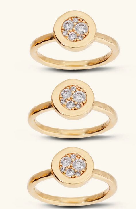 Etrusca Set Tre Anelli Cocktail Martellati con Pavé di Cubic Zirconia