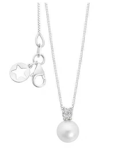 Comete Collana in Oro bianco 375‰ con Diamante e Perla