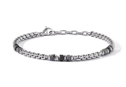 Comete Bracciale in Acciaio, Labradorite grigia e Onice Nera