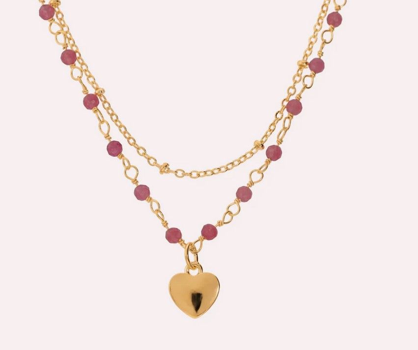 Bronzallure CollanaMultifilo con Ciondolo Cuore e Pietre Naturali di Quarzite