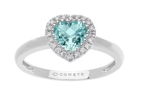 Comete Anello in Oro Diamanti e Acquamarina Cuore Comete Anello in Oro Diamanti e Acquamarina Cuore