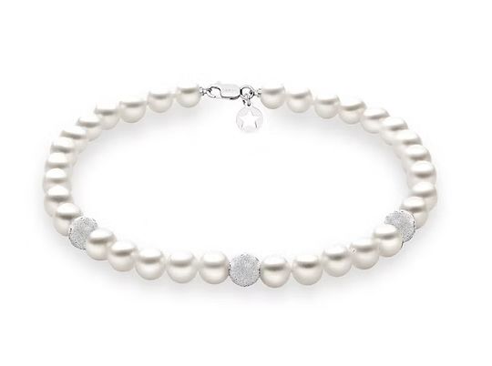 Comete Bracciale Filo Perle Acquadolce in Oro e sfere Diamantate Comete Bracciale Filo Perle Acquadolce in Oro e sfere Diamantate