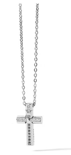 Comete Collana Croce in Acciaio e zirconi neri e bianchi Comete Collana Croce in Acciaio e zirconi neri e bianchi