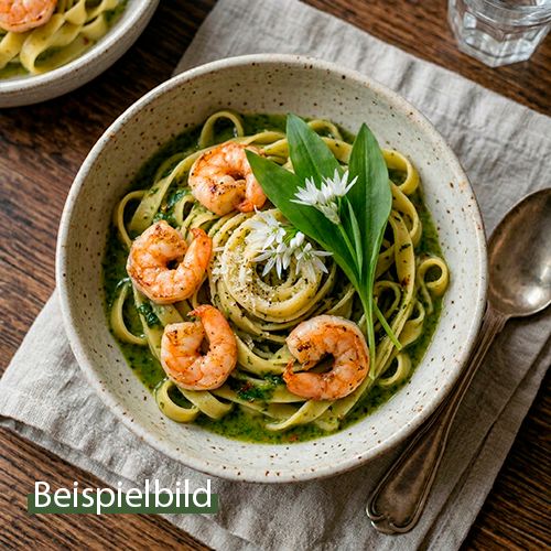 Garnelen auf Tagliatelle in Bärlauch -Chillisoße
