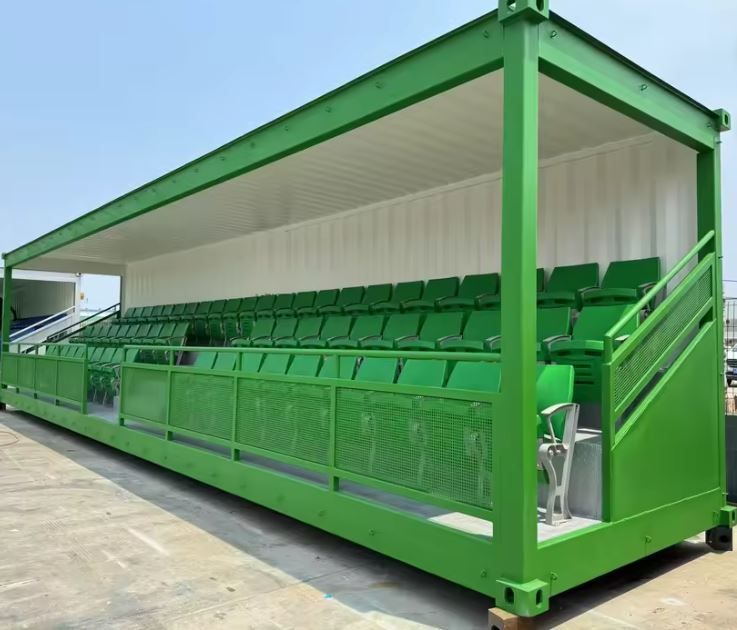 CONTENEDOR MARÍTIMO ADAPTADO A GRADAS PREFABRICADAS PARA ESTADIOS, CENTROS DEPORTIVOS, ESCUELAS, PARQUES, GRADAS PARA ESPECTADORES DE FÚTBOL DE 40 PIES.