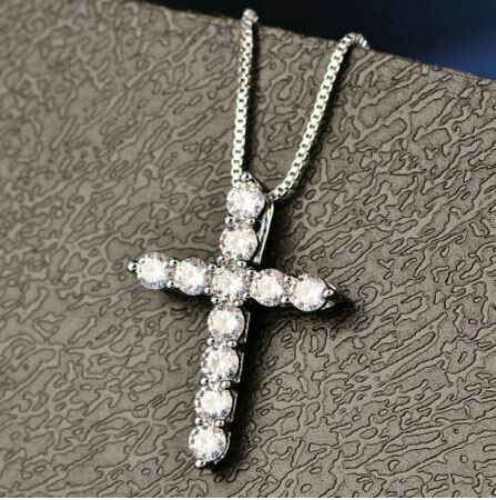 Real Moissanite Cross Necklace S925 Sterling Silver Platinum Color Necklace 11 Piece Moissanite Can Pass Diamond Test Gemstone Fine Jewelry