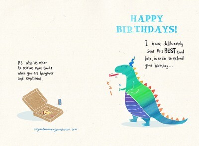 Dino belated bday card with envelope