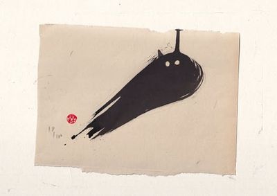 100 cats limited edition original Japanese sumie ink print