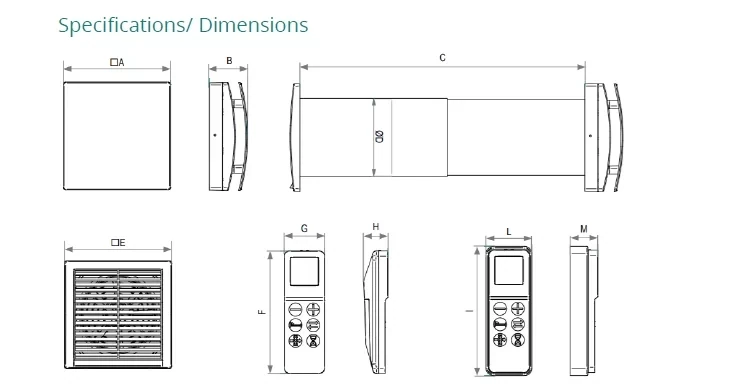 Brookvent Aircycle One + Single Room heat Recovery Fan With Remote Controller. Available in 100mm & 150mm models