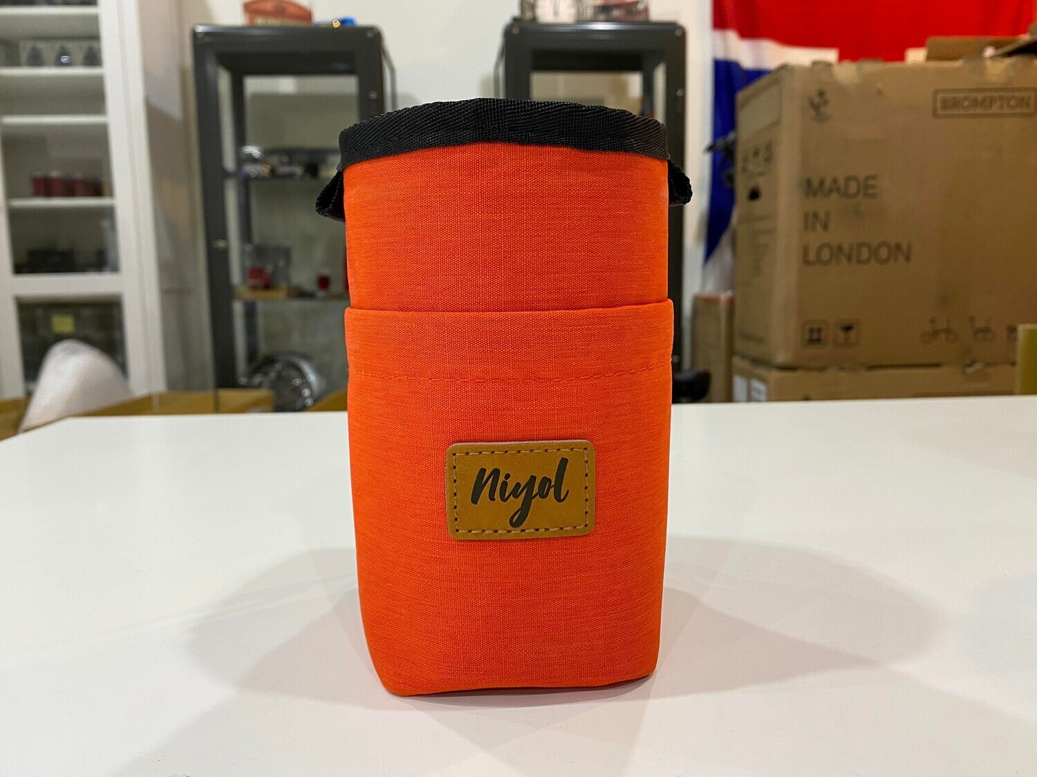 Brompton Water Bottle Pocket 3 points fasten (Niyol) Saddle Seatpost or Headtube Handlebar position, Colour: Orange