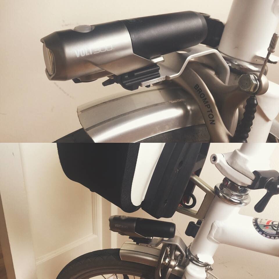 Cateye Light Mount Adapter on Brompton Front Brake Calipers Position (MiniMODs)