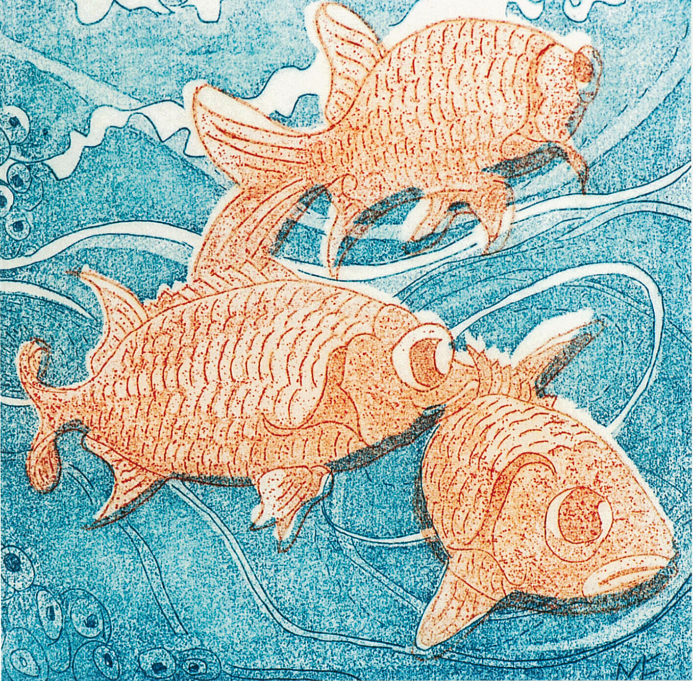 Three Squirrel Fishes - Handmade Greetings Card