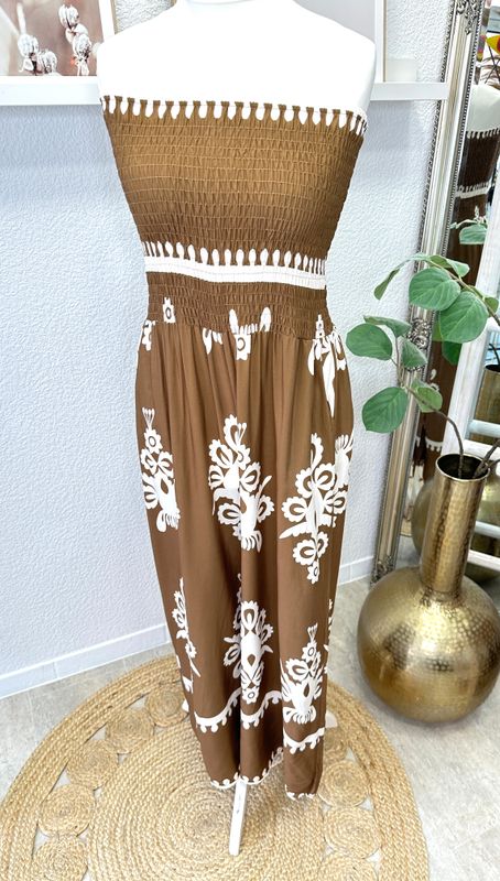 Trägerloser Jumpsuit mit Ornamenten - Camel