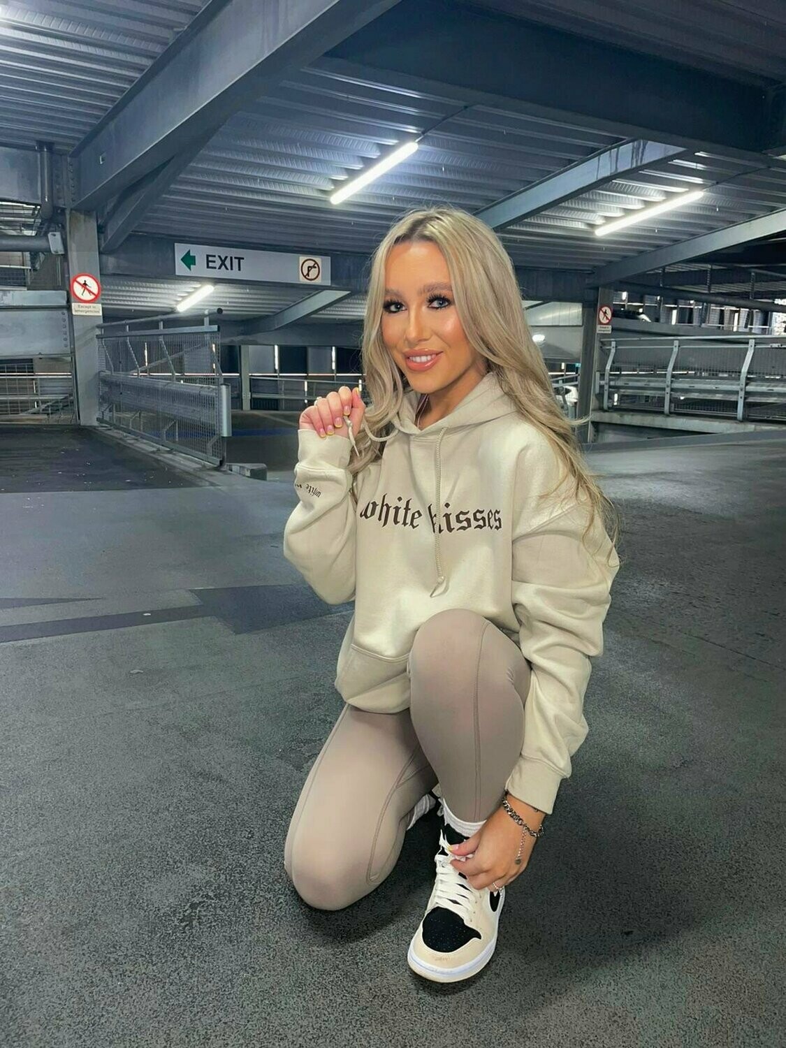 Beige and Brown White Kisses Hoodie