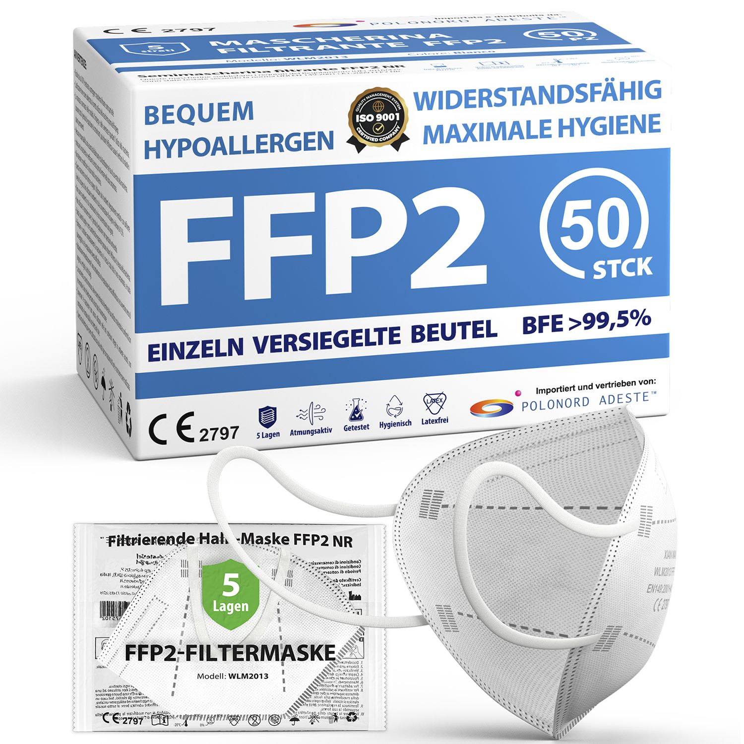 50 FFP2 Filtermasken ohne Ventil