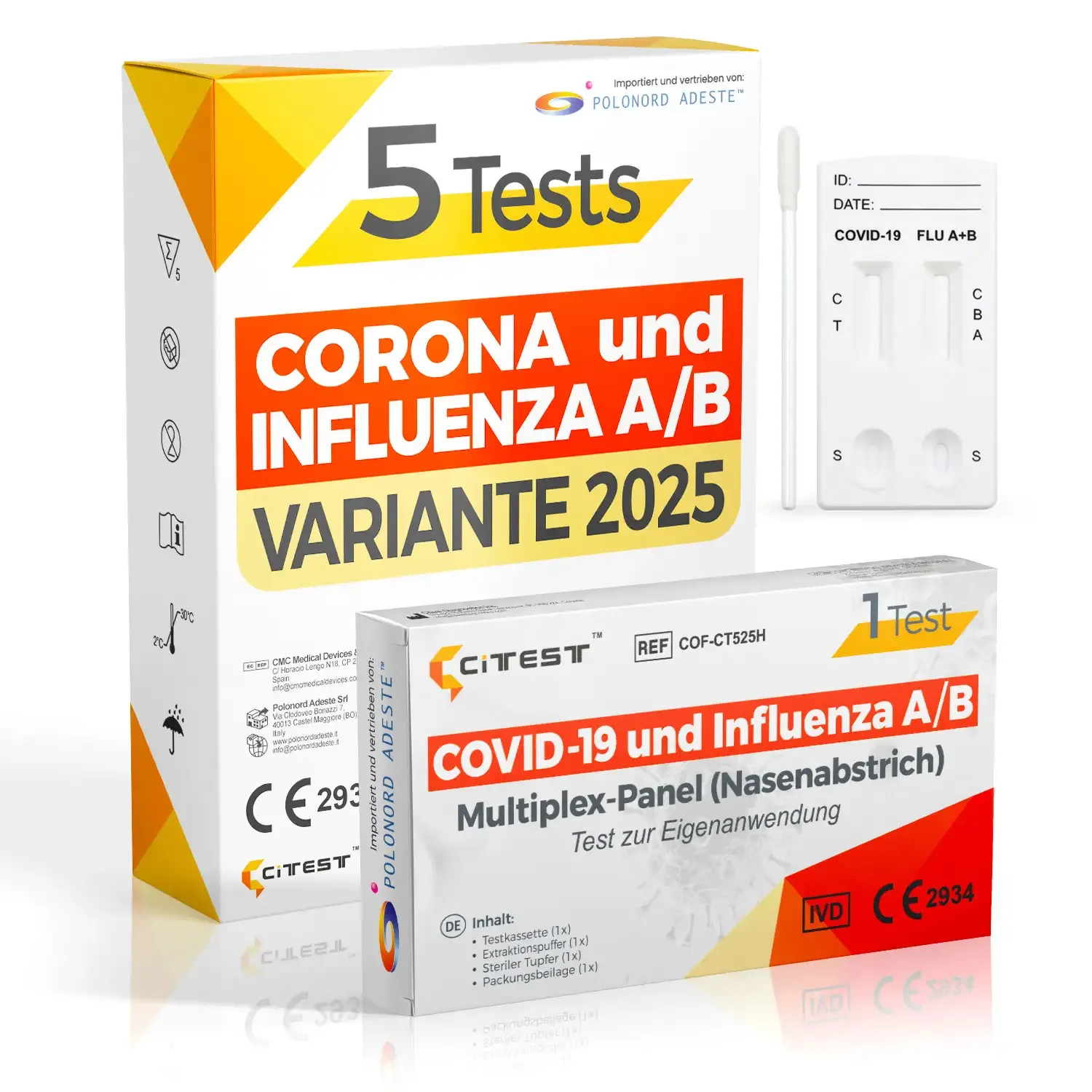 Citest 5er COVID-19 und Influenza A/B Nasen Schnelltests für Zuhause