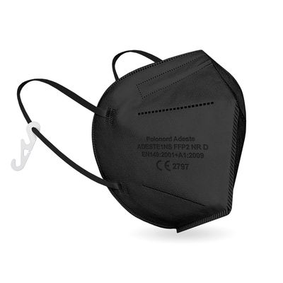 50 schwarze FFP2 Filtermasken mit Haken und Nasenschwamm