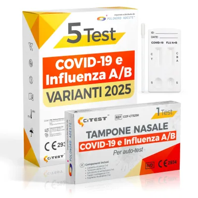 5 Test rapidi nasali antigene Covid-19 e Influenza A/B CiTest