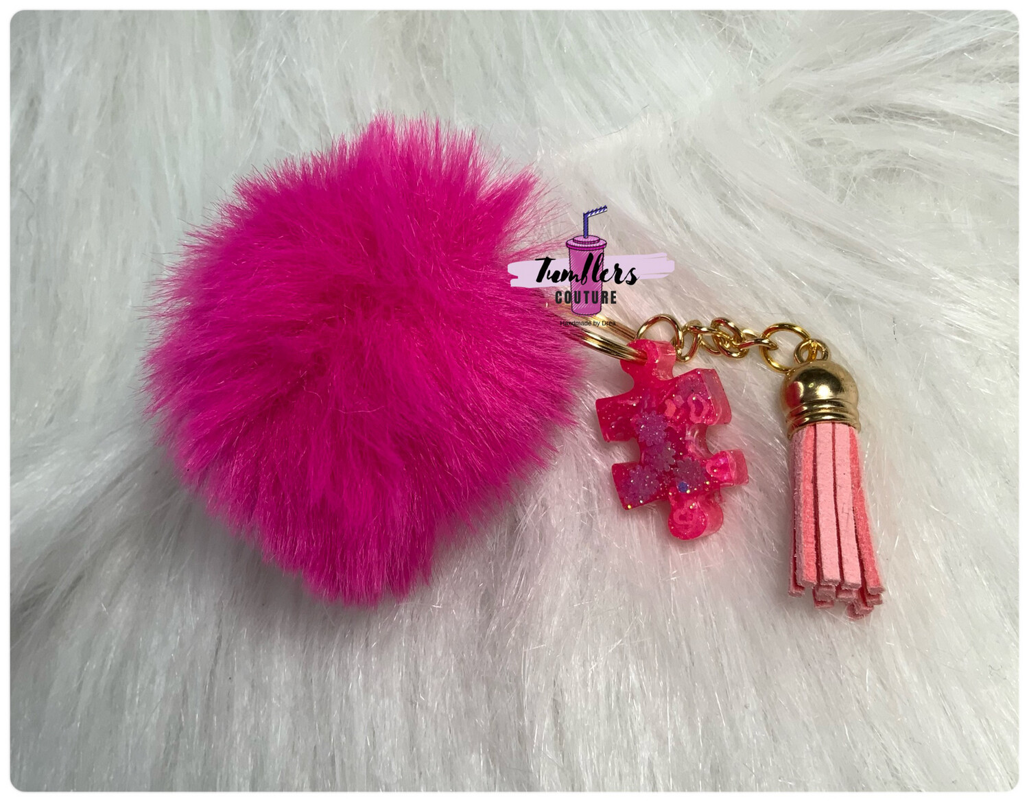 Keychain with Puffer And Tassel