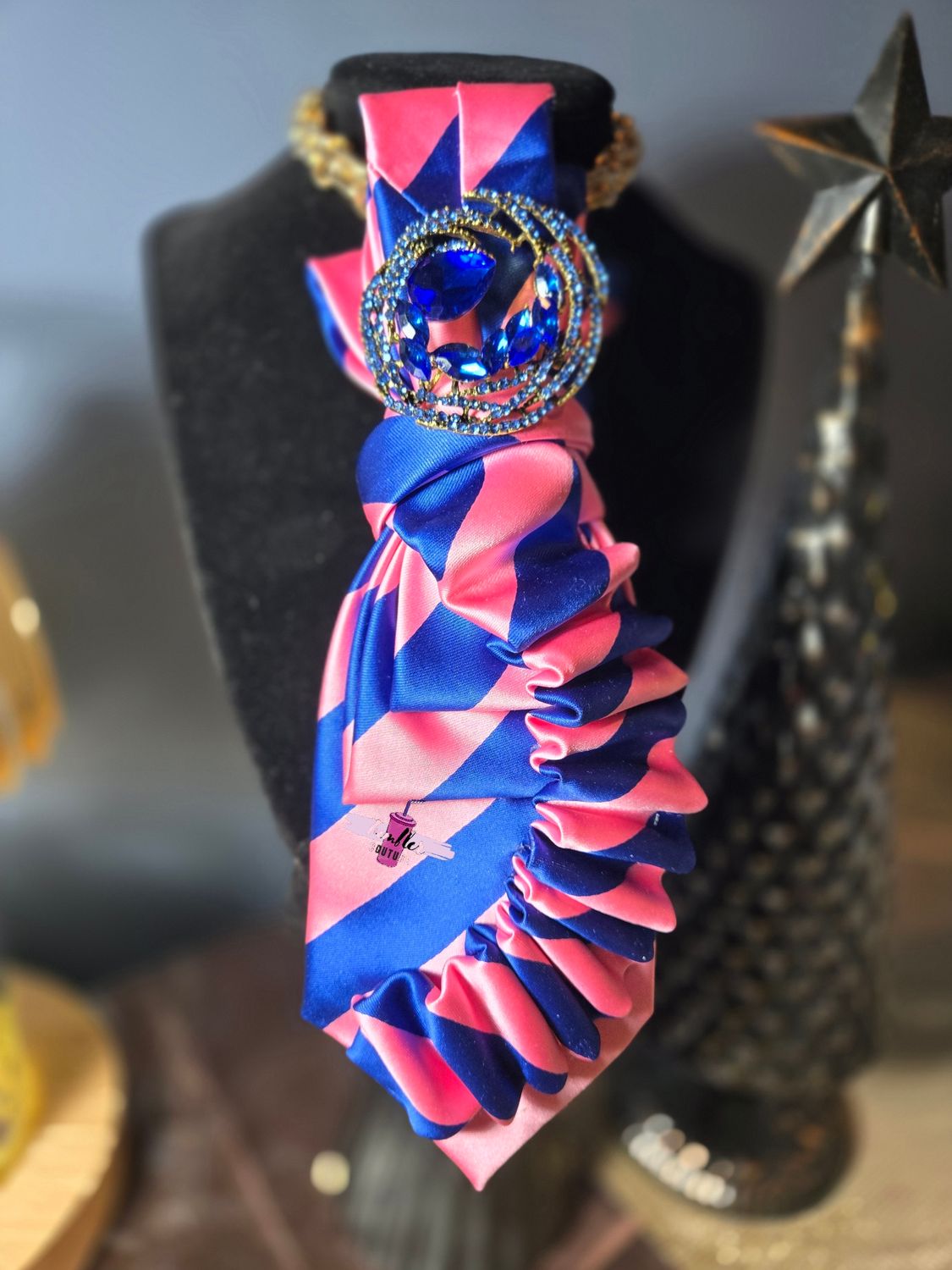 Pink and Blue Striped Ruffle Tie