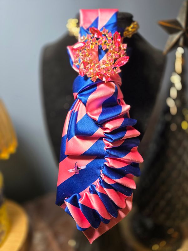 Pink and Blue Striped Ruffle Tie