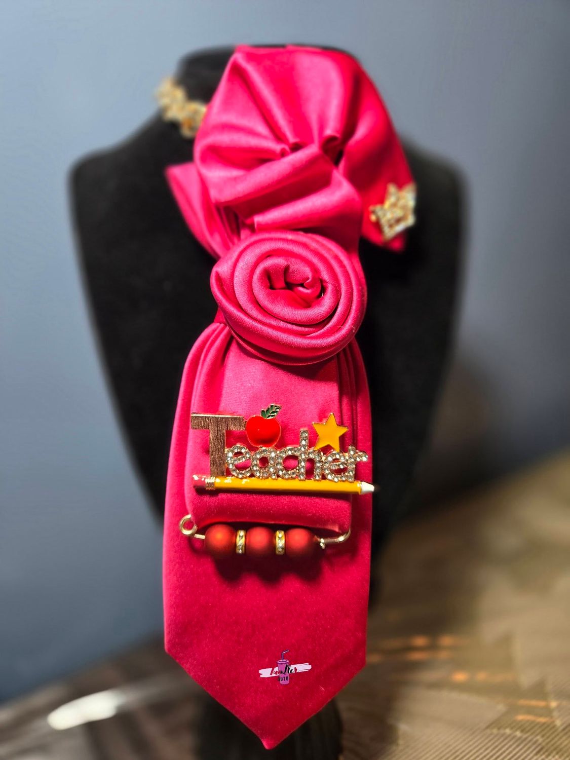 Teacher Flower Ruffle Tie