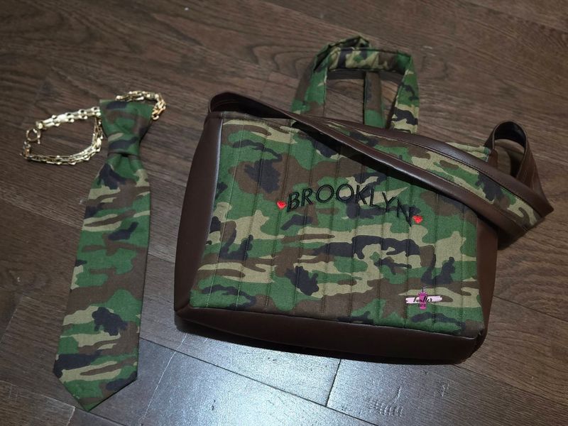 Brooklyn Tote w/ Army Fatigue and Brown Faux Leather