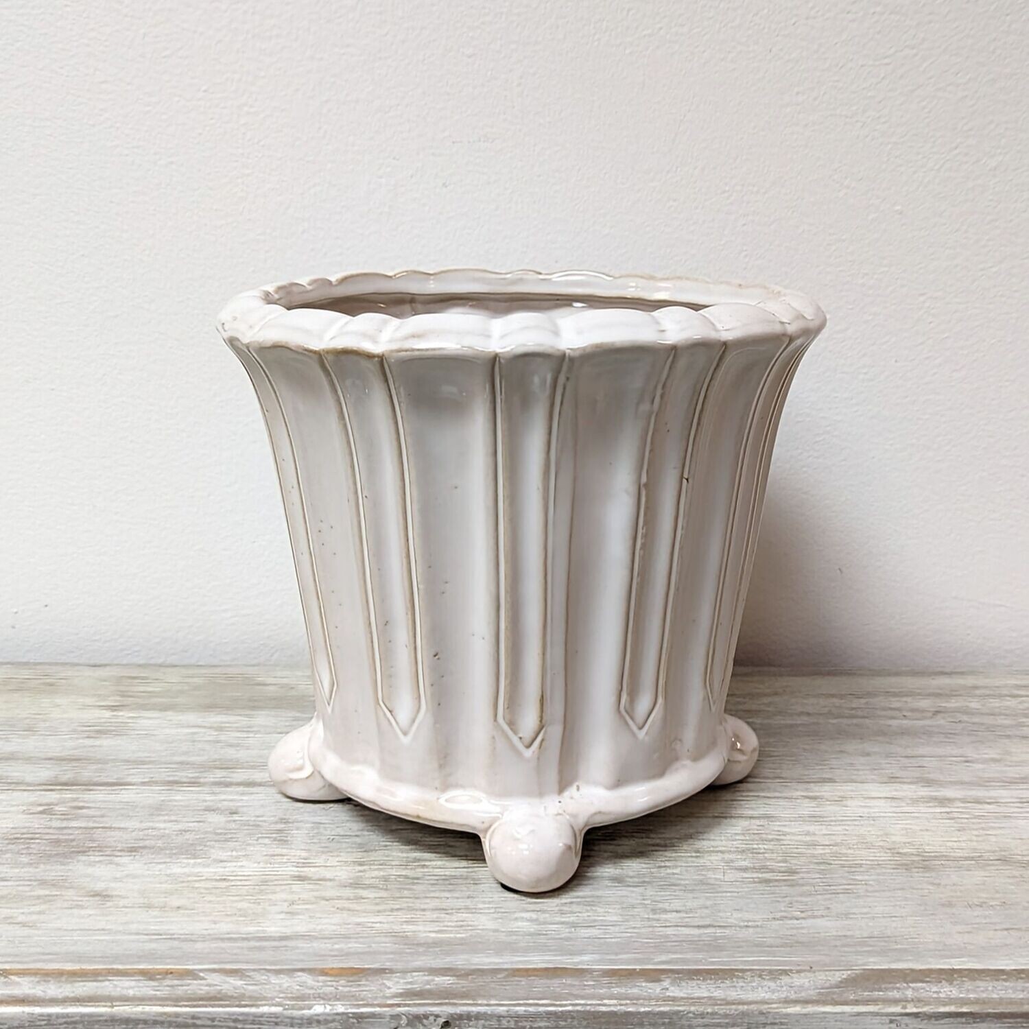 6" Cream Fluted Pot With Feet
