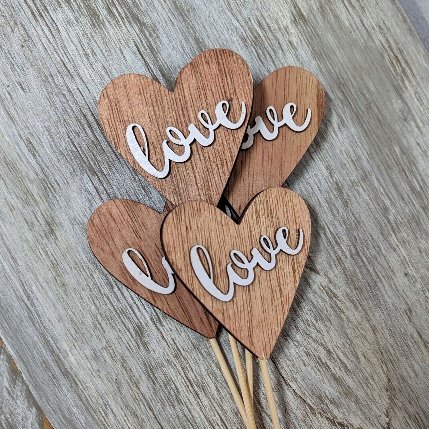 Wood Love Heart Pick