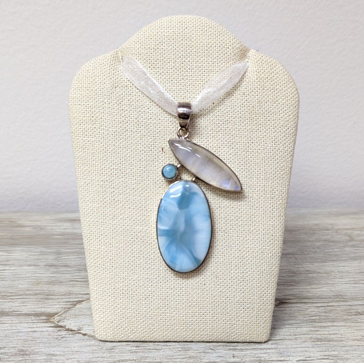 Sterling Silver Larimar and Moonstone Pendant