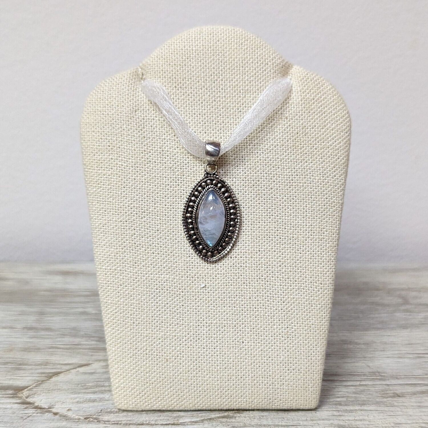 Sterling Silver Moonstone Pointed Oval Pendant (large)