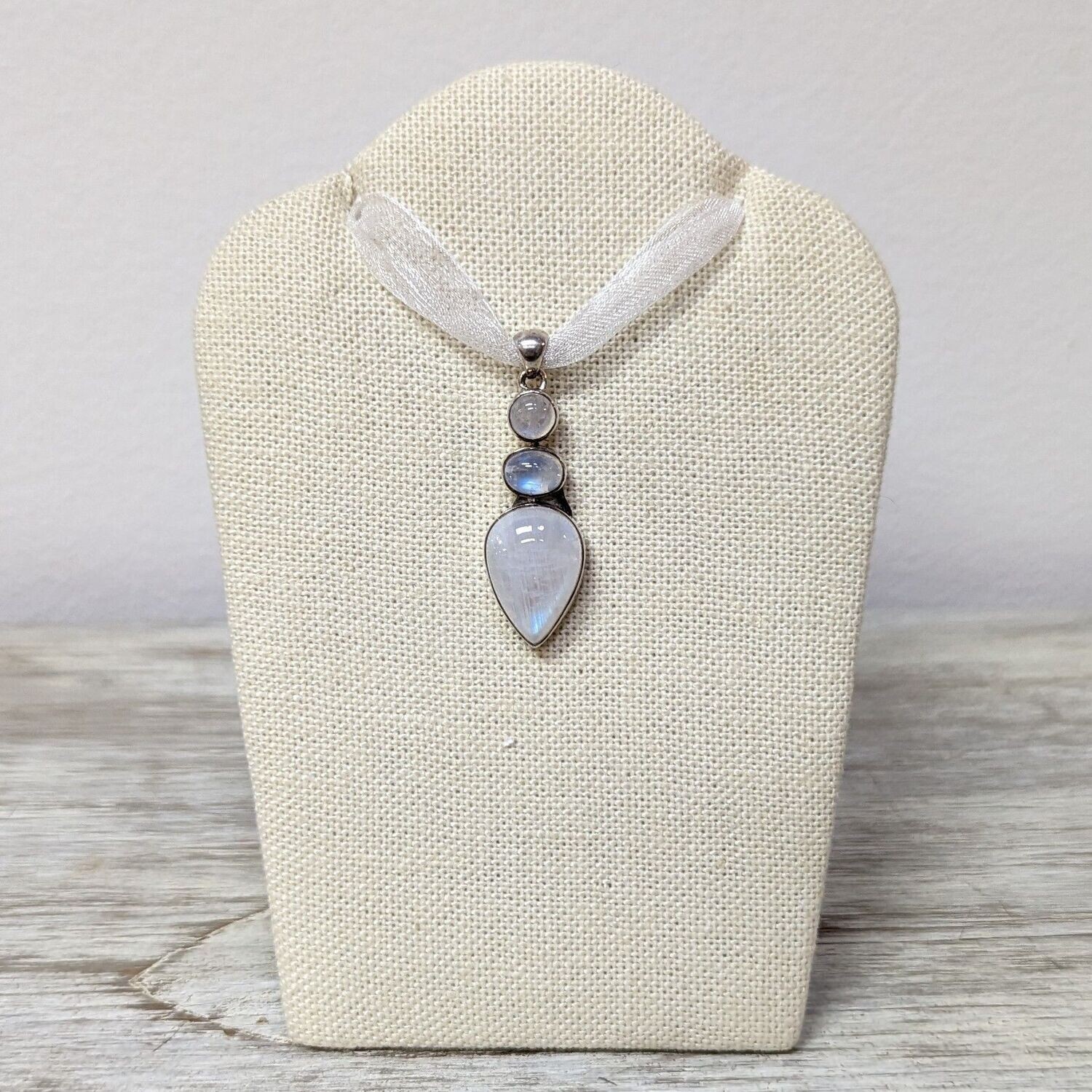 Sterling Silver Moonstone Circles and Teardrop Pendant