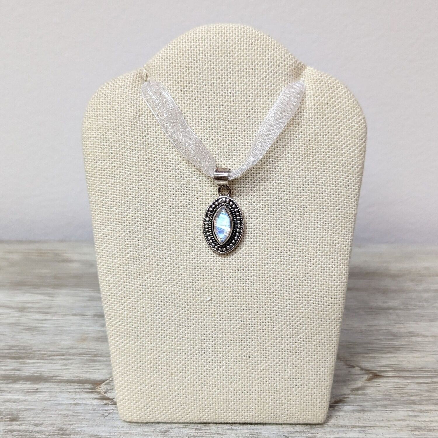 Sterling Silver Moonstone Pointed Oval Pendant (small)
