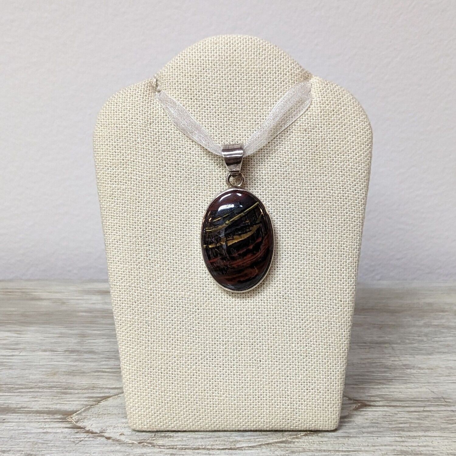 Sterling Silver African Tiger Eye Oval Pendant