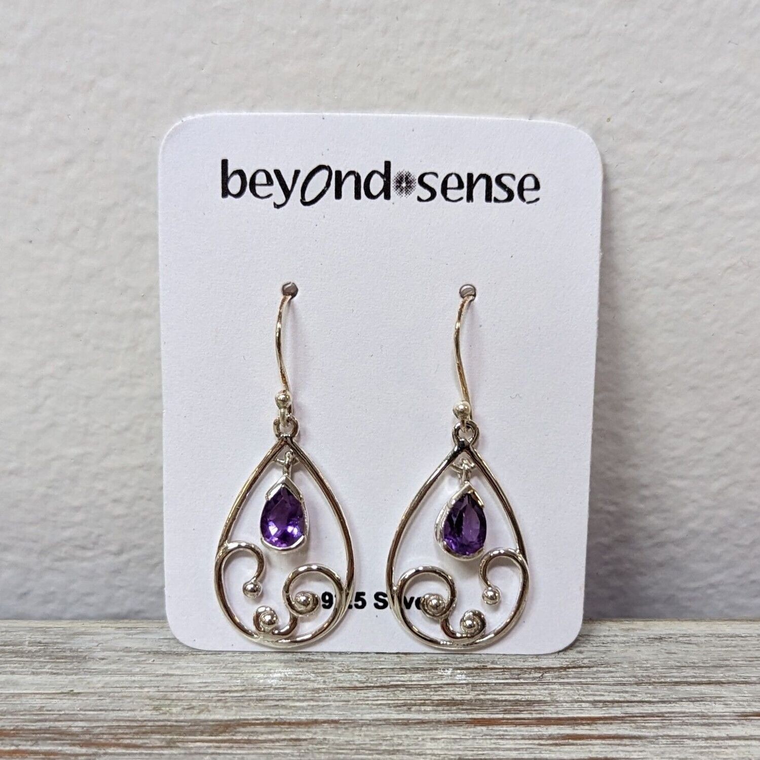 Sterling Silver Amethyst Swirl Teardrop Earrings