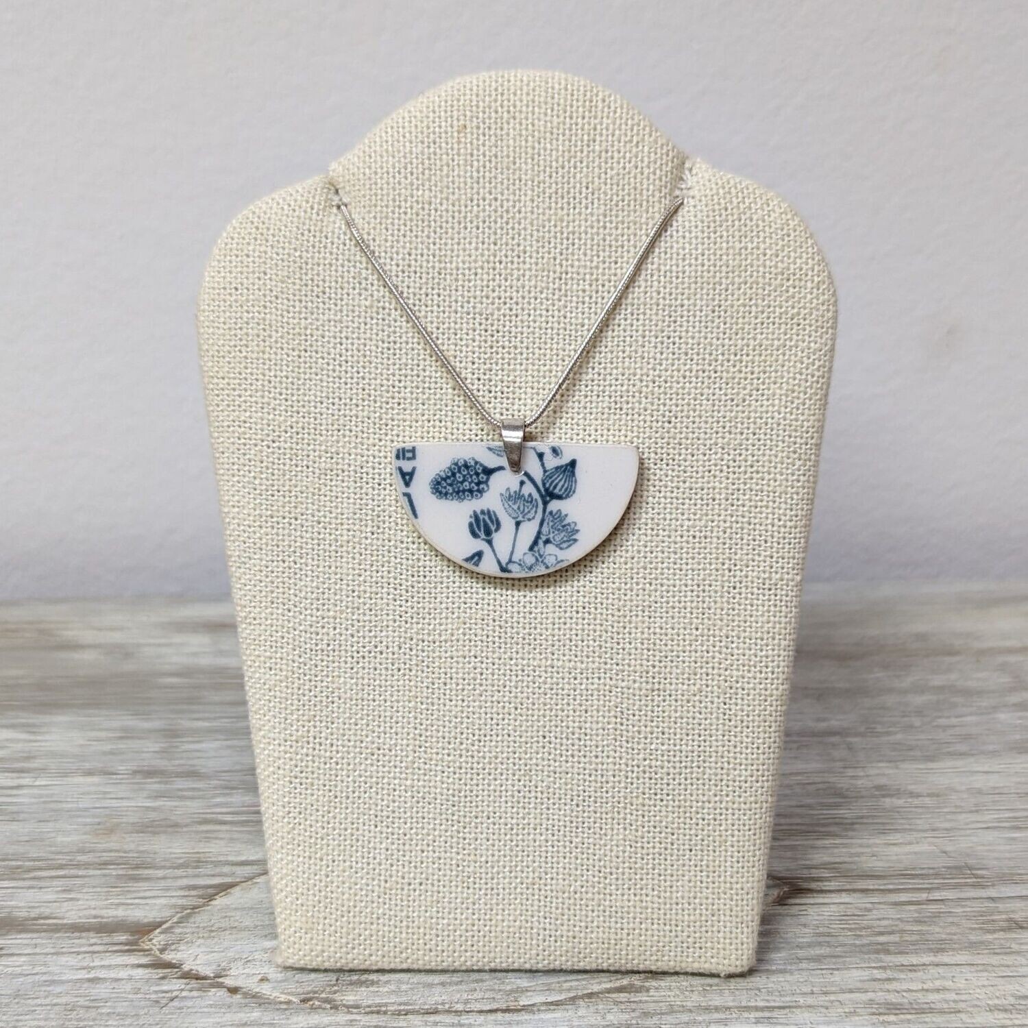18" Double Sided Half Circle Recycled China Necklace