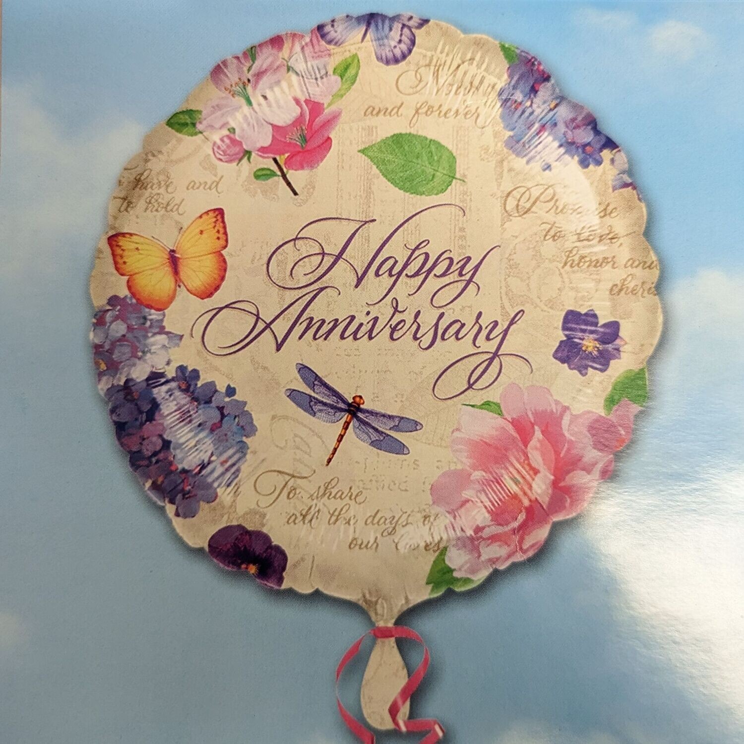 17" Happy Anniversary Flowers and Insects Balloon