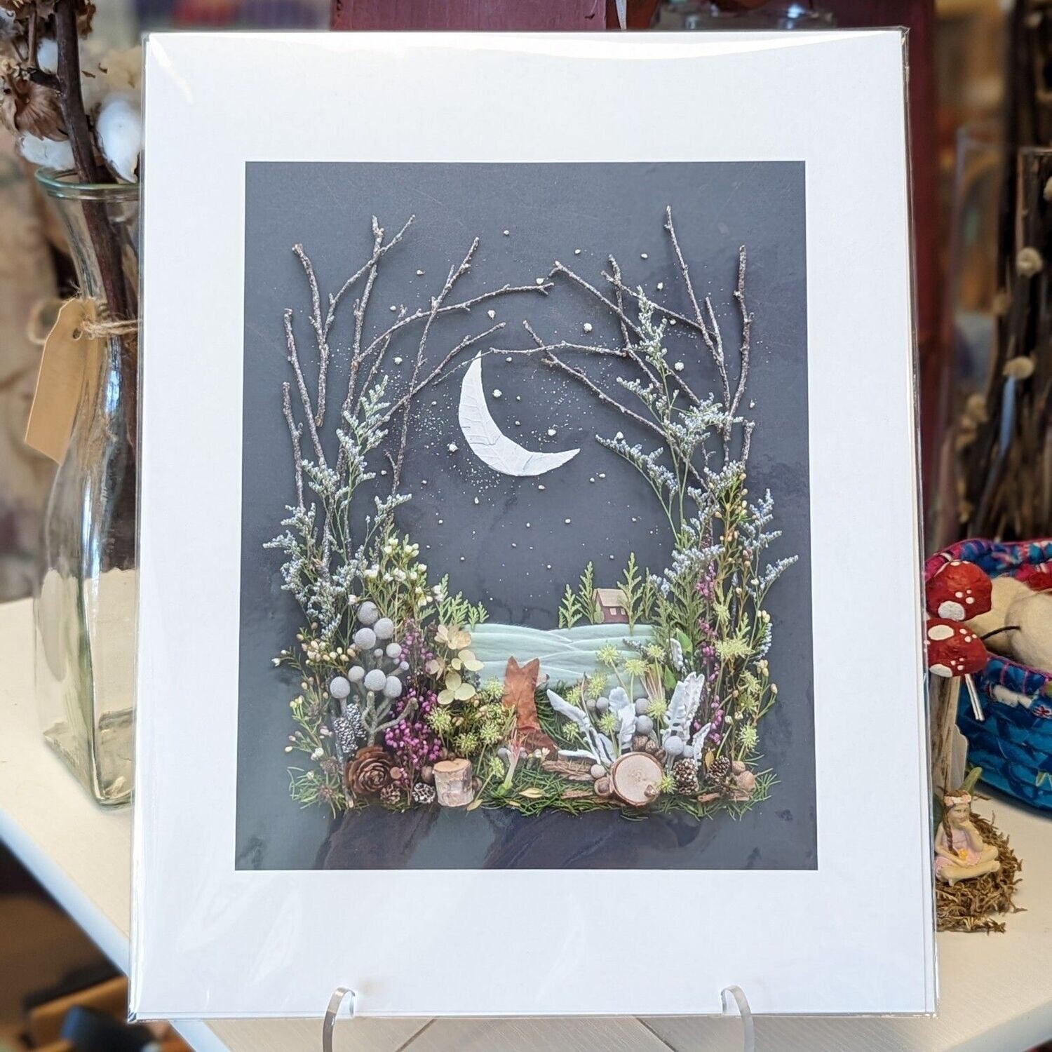 Moonlit Fox Scene Flower Print (11x14)