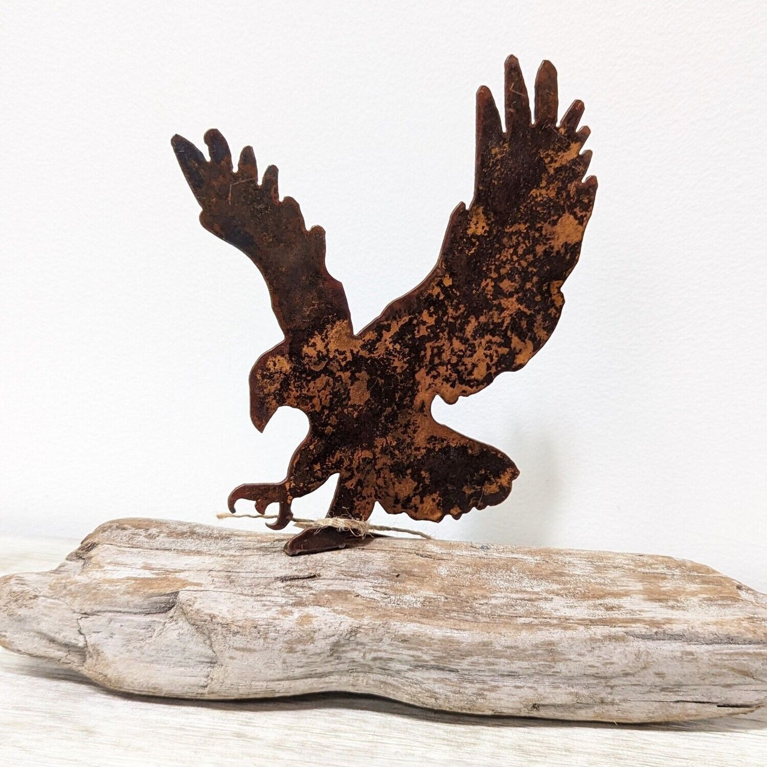 Rusted Metal Eagle on Driftwood (#2)