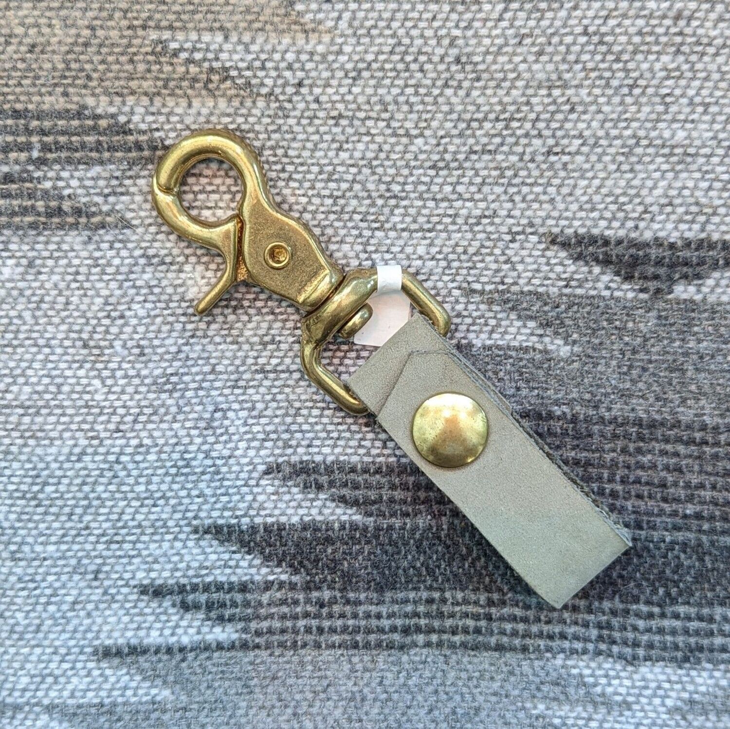 Grey Repurposed Leather Key Fob (Brass Hardware)