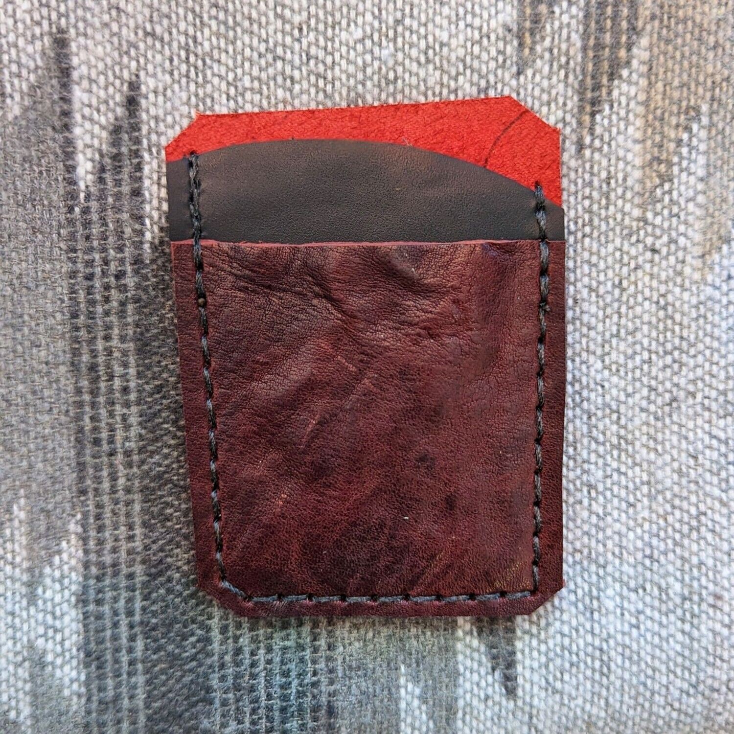 Red and Black Repurposed Leather Vertical Card Holder