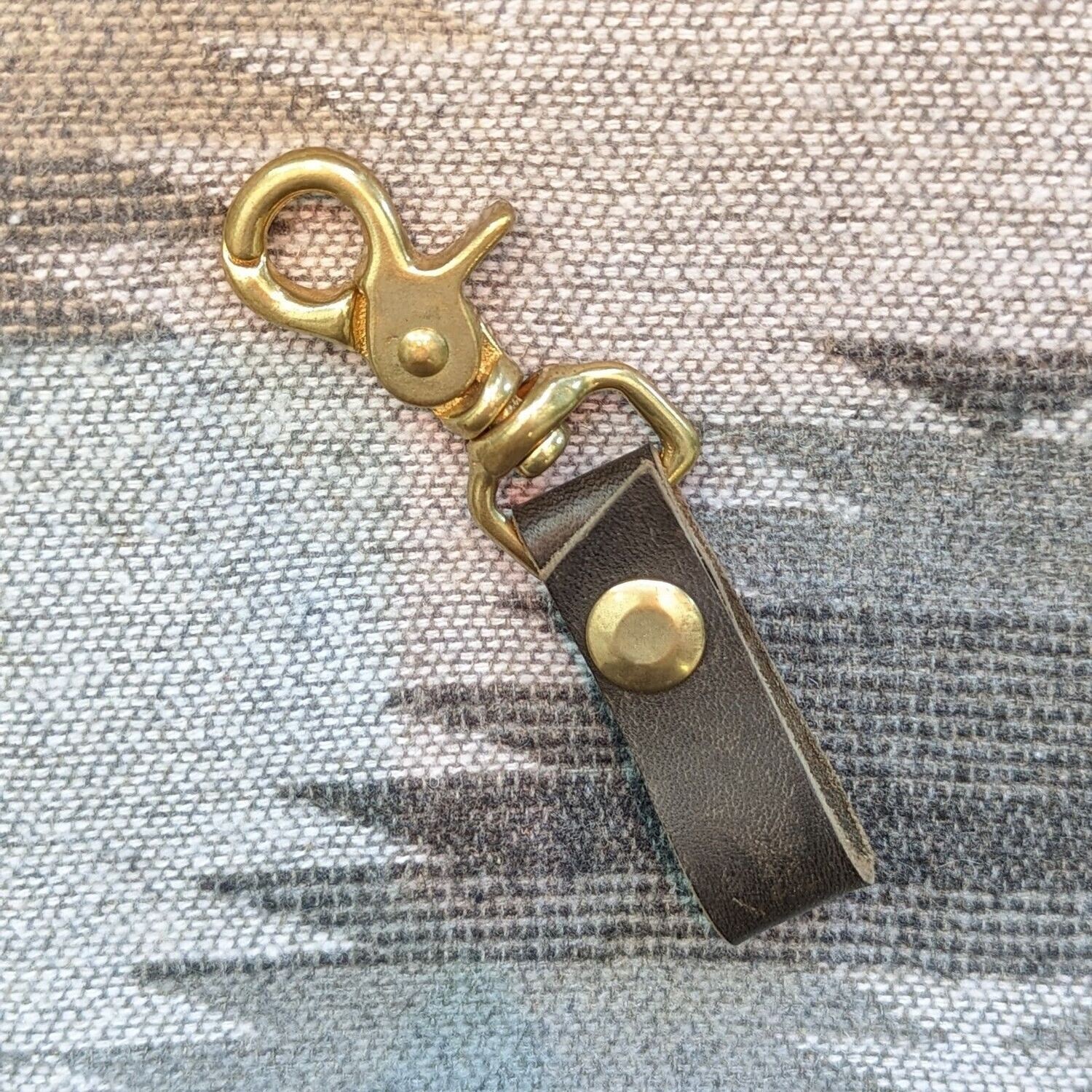 Dark Brown Repurposed Leather Key Fob (Brass Hardware)