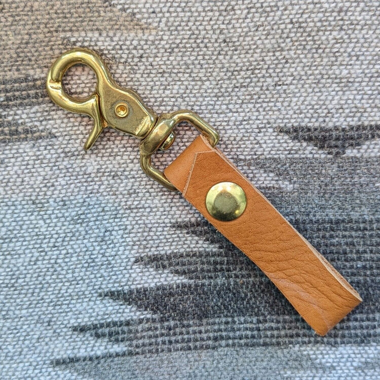 Light Brown Repurposed Leather Key Fob (Brass hardware)