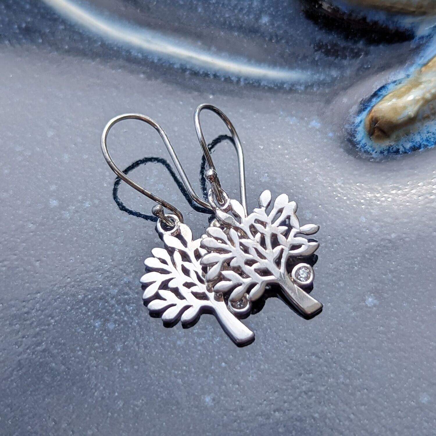 Sterling Silver Tree With Quartz Earrings