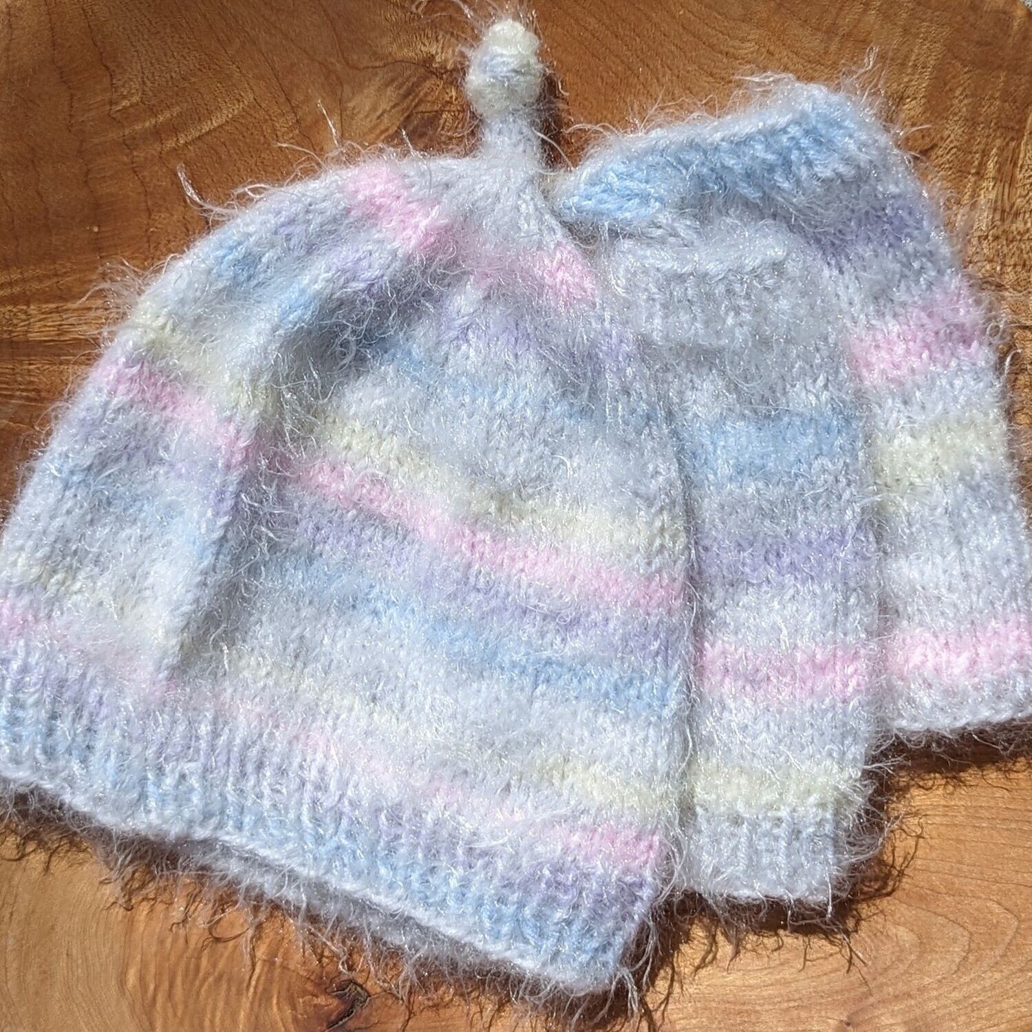 Fluffy Multicolour Striped Knit Baby Set
