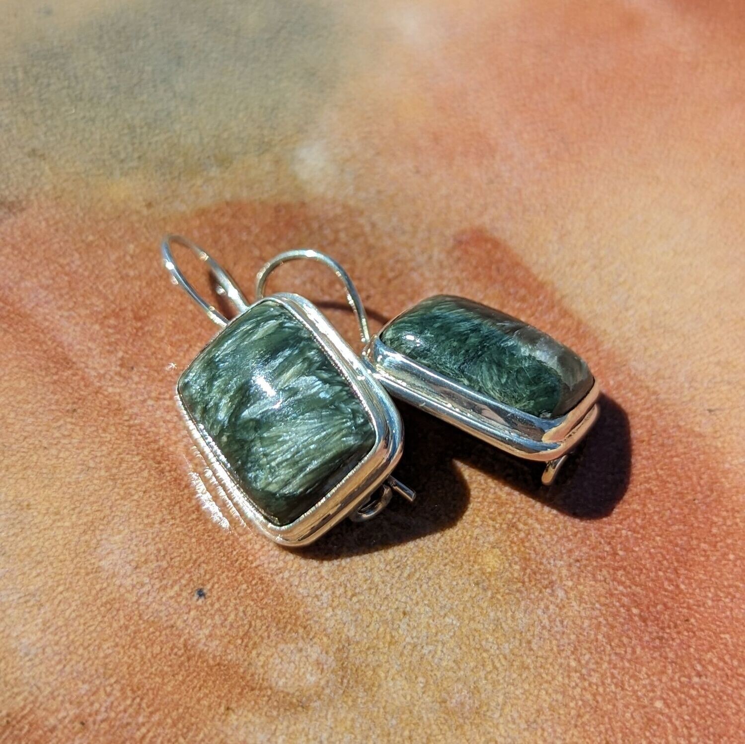 Sterling Silver Rectangle Seraphinite Earrings