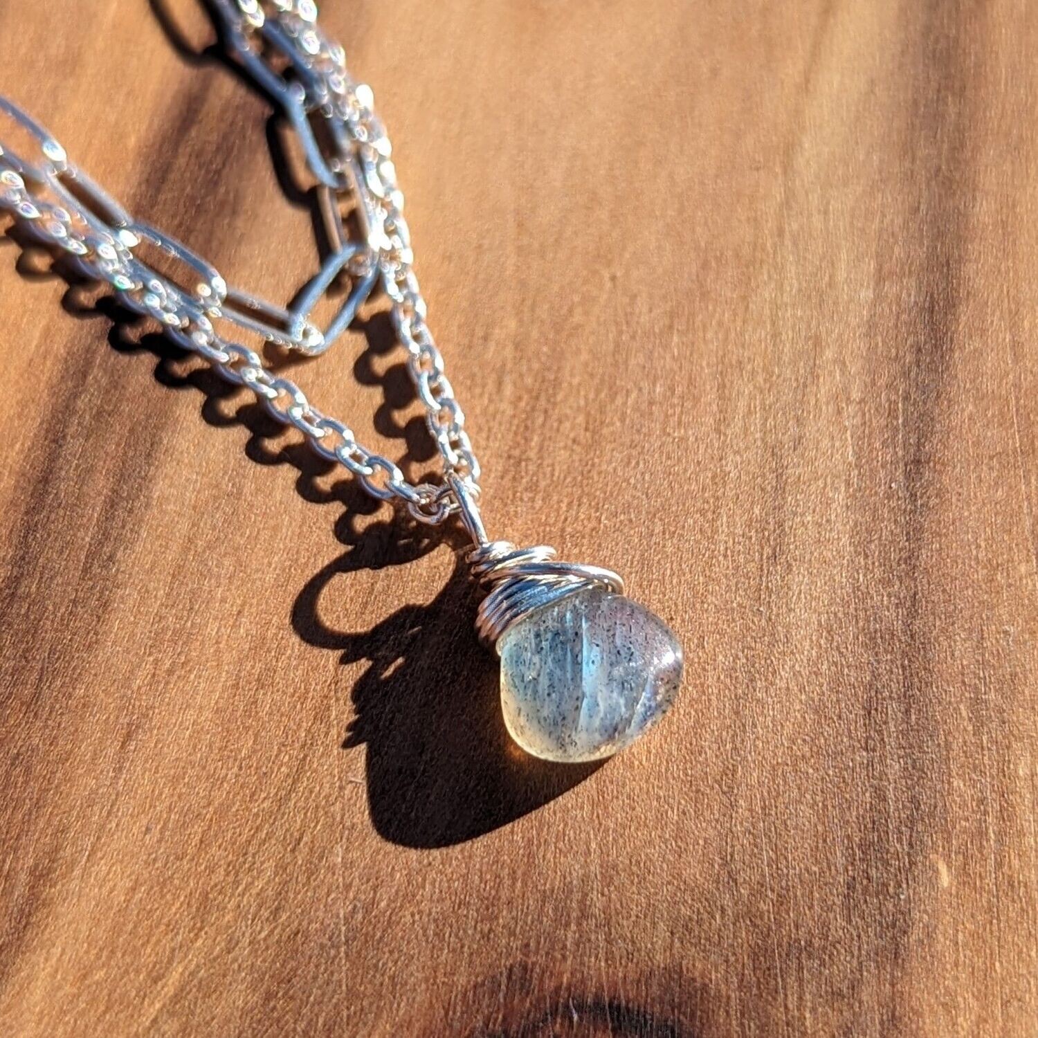 20" Sterling Silver Layered Labradorite Necklace