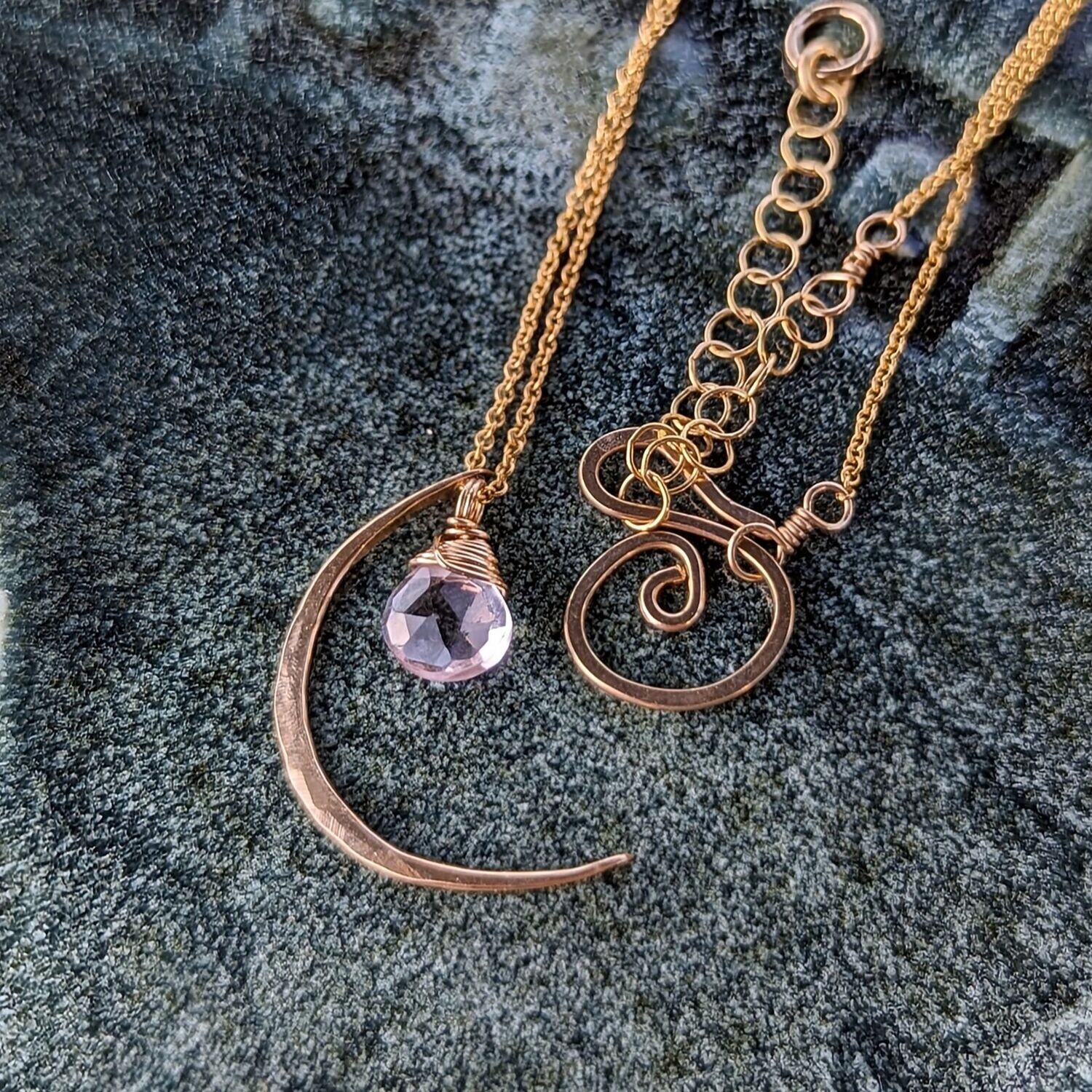 18" 14K Gold Fill Pink Amethyst Moon Necklace
