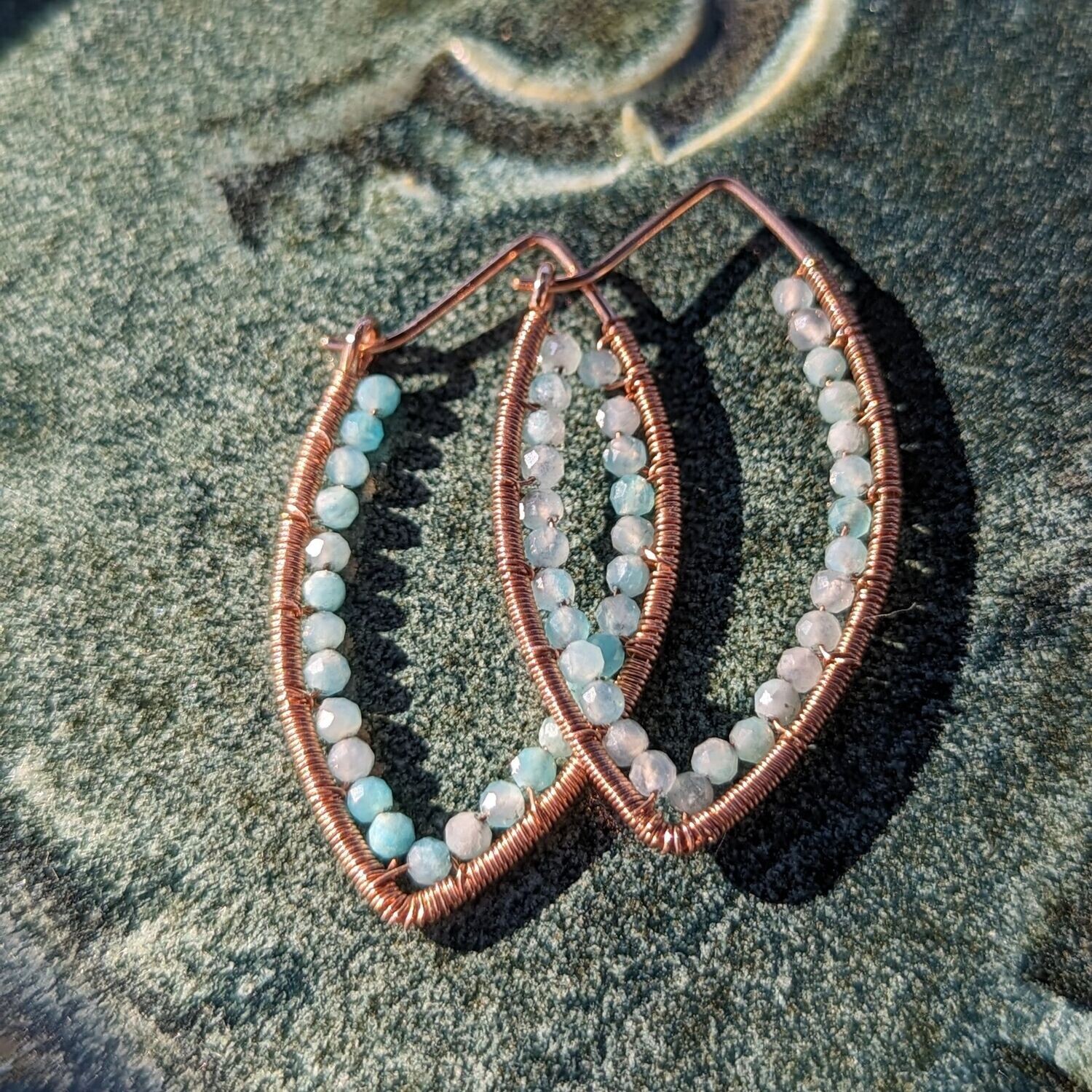 14K Rose Gold Fill Amazonite Pointed Hoops