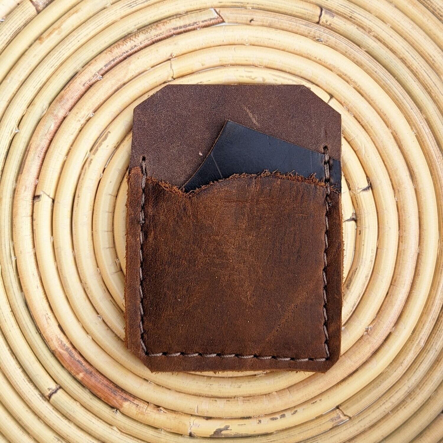 Repurposed Leather Brown and Dark Brown Vertical Card Holder